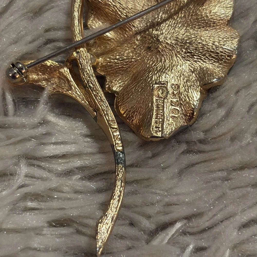 Vintage Signed Marcel Boucher Brushed Goldtone Faux Pearl Pansy Brooch Pin